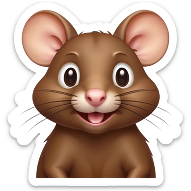 Cinematic Comical Brown Rat Portrait Emoji, Head tilted dramatically with an exaggeratedly amused expression, featuring a striking glossy brown coat with comically large whiskers and wide, expressive eyes filled with playful disbelief, Simplified yet hilariously expressive features, highly detailed, glowing with a slightly sassy glow, high shine, dramatic yet playful, stylized with an air of cheeky urban mischief, soft glowing outline, capturing the essence of a spirited and over-the-top rat that looks ready to scamper its way into internet fame instantly! sticker