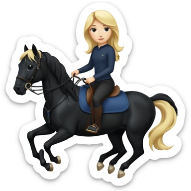 Blonde girl riding a black horse sticker