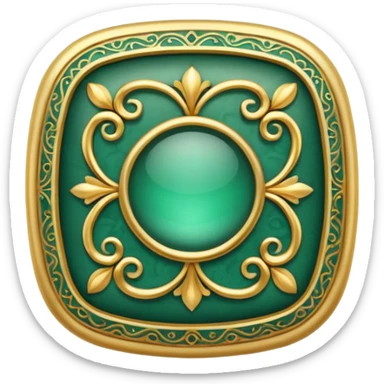 Jade and gold filigree style rounded square icon button sticker