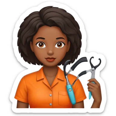 black girl hairdresser wearing a orange shirt  sticker