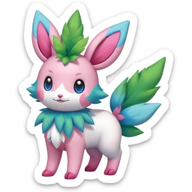 Shiny Shaymin-Bayleaf-Sylveon-Amaura-Fakémon-hybrid-creature (full body)  sticker