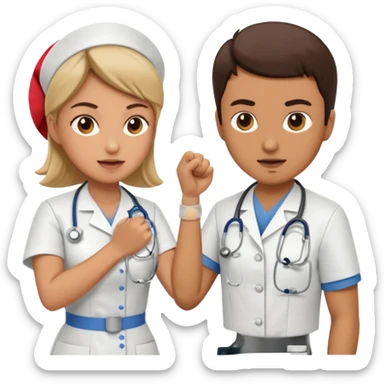 A nurse fighting a doctor  sticker