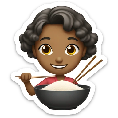 Cute girl eating rice sticker