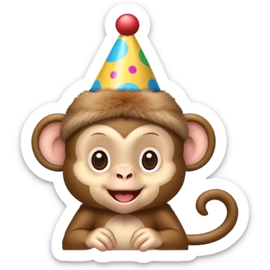 Baby monkey with a party cap sticker
