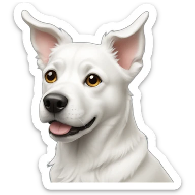 white dog with little ear sticker