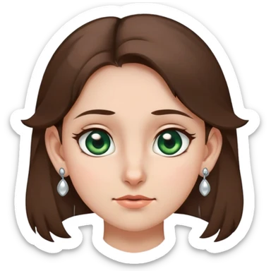 girl with gray-green eyes, brown hair, five earrings on one ear, two on the other, mole on cheek, expressive emotion sticker
