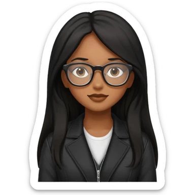 Brownskin girl with glasses and long black hair wearing glasses and a tight black jacket  sticker