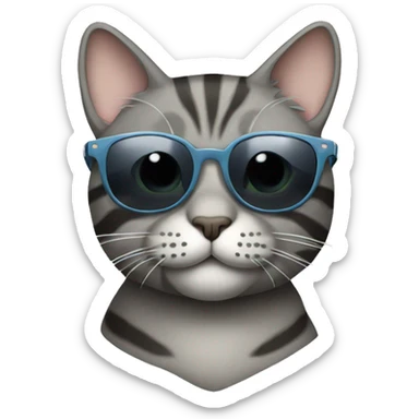 Gray tabby Cat with sunglasses sticker