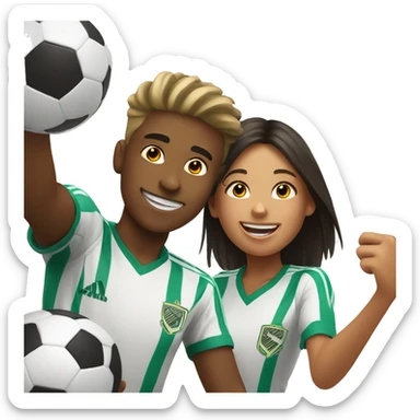 boy and girl enjoying soccer selfie sticker