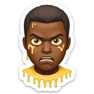 angry homeless black guy with yellow and brown icing on his face sticker