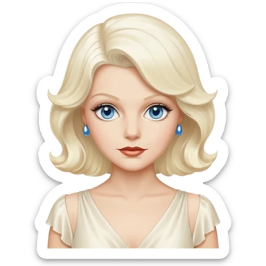 Jean Harlow with blue eyes, platinum blonde hair, ivory outfit sticker