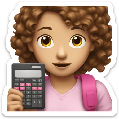 Girl with brown hair holding one pink calculator in her hands sticker