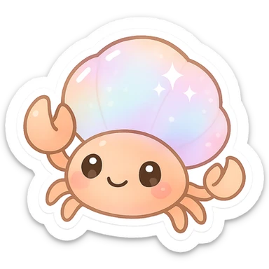 adorable crab with pearly pastel shell, shimmering effect, big eyes, minimal background sticker