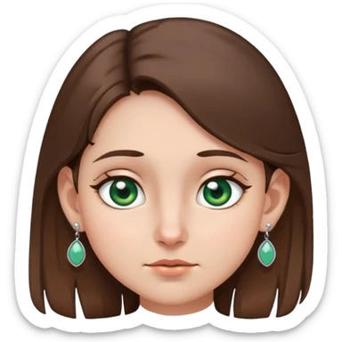 girl with gray-green eyes, brown hair, five earrings on one ear, two on the other, mole on cheek, expressive emotion sticker