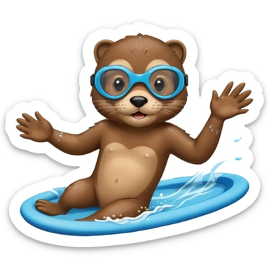 A sleek otter swimmer wearing goggles, splashing through the pool with tiny floating kickboard. sticker