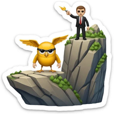 a mafiosi snitch bound up and held over a cliff sticker