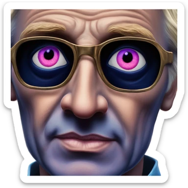 Synthwave Carl Bildt in Lordi style, oil paint, epic eyes, intricate lips, exquisite pose, beautiful, desirable, logical sticker