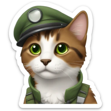 dusty brown brown calico cat without any white markings and with green eyes dressed as a pilot sticker