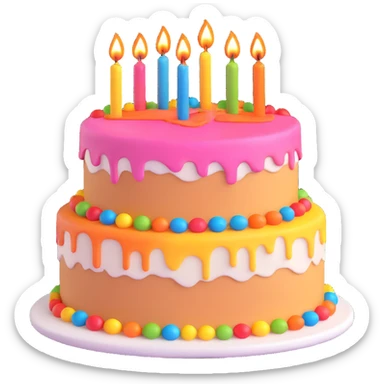 birthday cake with candles, festive, colorful sticker
