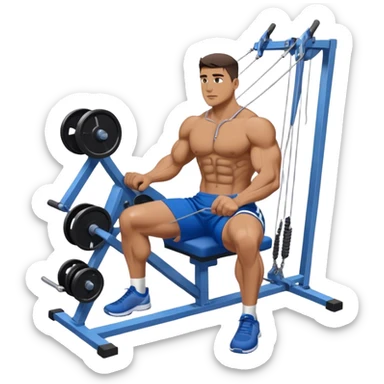 back view of man with blue shorts using seated cable-rows machine sticker