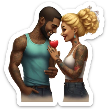 Romantic carnival date for beautiful tattooed couple sticker