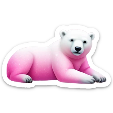 Pink ombre full body  polar bear lying down with glitter sticker