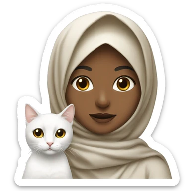 hijab girl with white calico cat  sticker