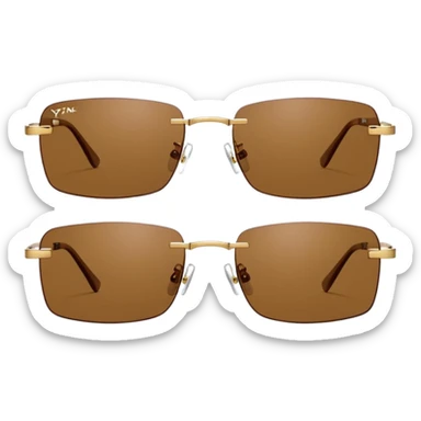 tiny Y2K brown rimless sunglasses, narrow rectangular lenses sticker