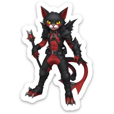 cool anthro edgy cute black punk red fantasy nargacuga-bat-cat-Fakemon collar harness full body sticker