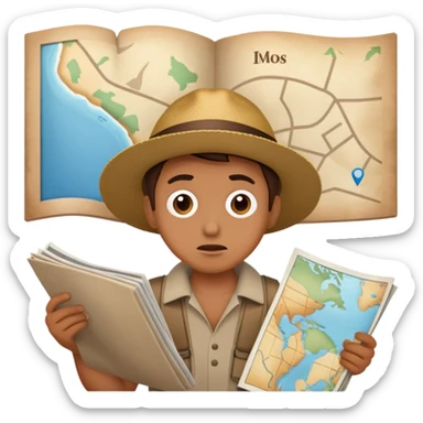 Traveler looking at map confused and lost sticker