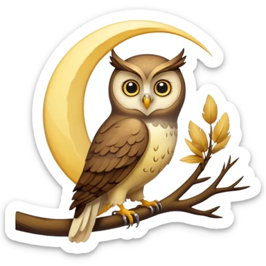 translucent crescent moon with an owl sitting in the middle of it sticker