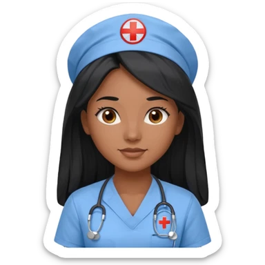 pretty brown skin nurse with long black hair and brown eyes in light blue scrubs sticker