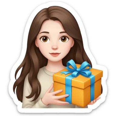 beautiful pale brunette girl with long hair with birthday presents sticker