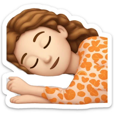 White girl brown hair sleeping with orange kitty sticker