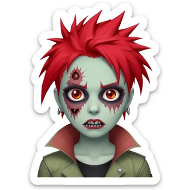 zombie girl with red spiky hair with vkei makeup sticker