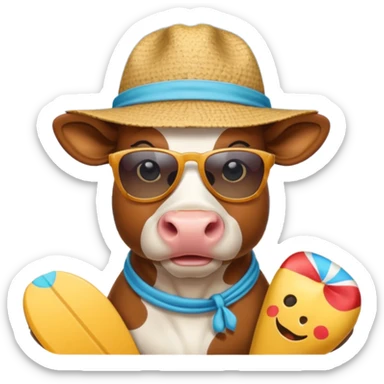 cow at the beach sticker
