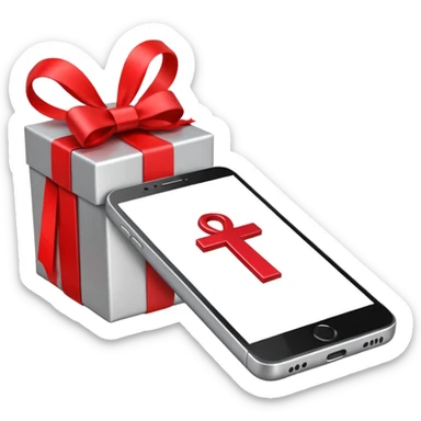smartphone with a gift box and hashtag symbol sticker