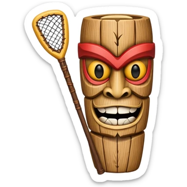 wooden tiki with lacrosse stick sticker