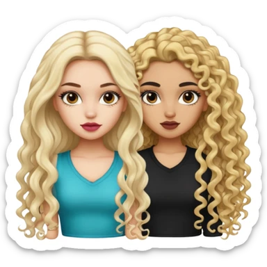 split dye leftside blonde rightside black long curly hair, pretty pale Latina bratz baddie sticker
