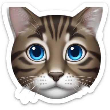 dark brown tabby cat and white blue eyes sticker