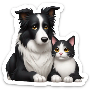 Border collie cuddling a cat sticker
