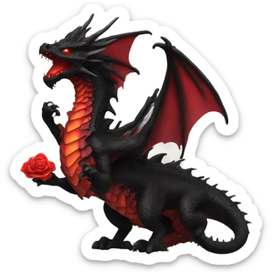 Black dragon breathing red flames, covered in thorned roses sticker