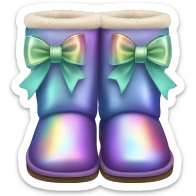 Pair of iridescent Ugg fur boots with ribbon bows. sticker