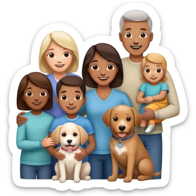 family with parents, children and a pet dog sticker