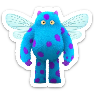 Fuzzy blue with purple polka dots monster with fly wings sticker