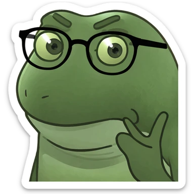 Make the nerd student look even more awkward with an exaggerated meme-like expression, keeping the glasses and acne, in the green bufo frog meme style, with no background. sticker
