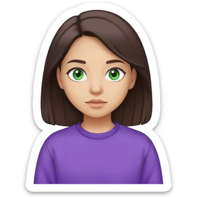 Girl with dark brown hair bluish green eyes and a purple sweatshirt  sticker