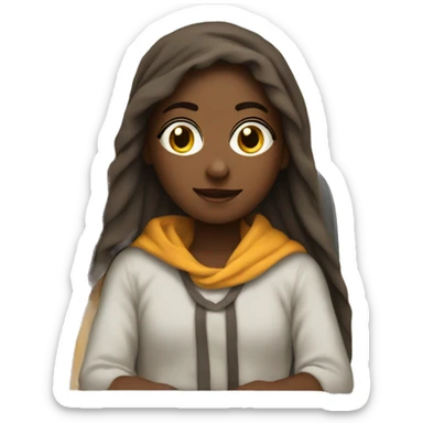 middle school girl sitting at her desk with a Chromebook wrapped in a blanket sticker