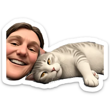 peaceful boy with sleeping cat sticker