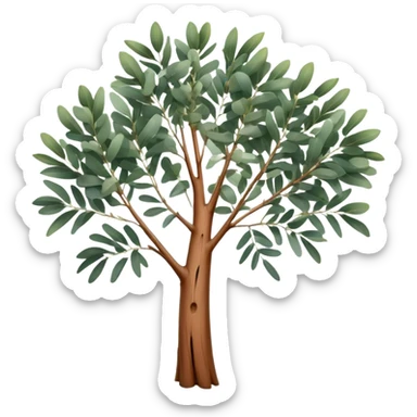 Cinematic Realistic Eucalyptus Emoji, Tall and graceful, with slender trunks covered in smooth, peeling bark and large, fragrant leaves. The eucalyptus trees sway gently in the breeze, releasing a calming aroma that fills the air. Soft glowing outline, capturing the essence of rugged beauty and natural serenity in a tall eucalyptus tree! sticker